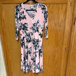 Agnes & Dora Blush and Charcoal Floral Long Sleeve Dress